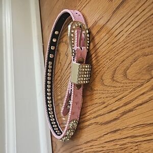 Girls Pink Faux Leather Rhinestone Western Belt.  Size 20.
